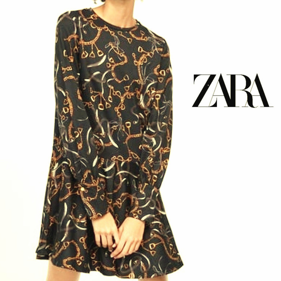 Zara Dresses & Skirts - Zara dress black background with equestrian designs NWOT